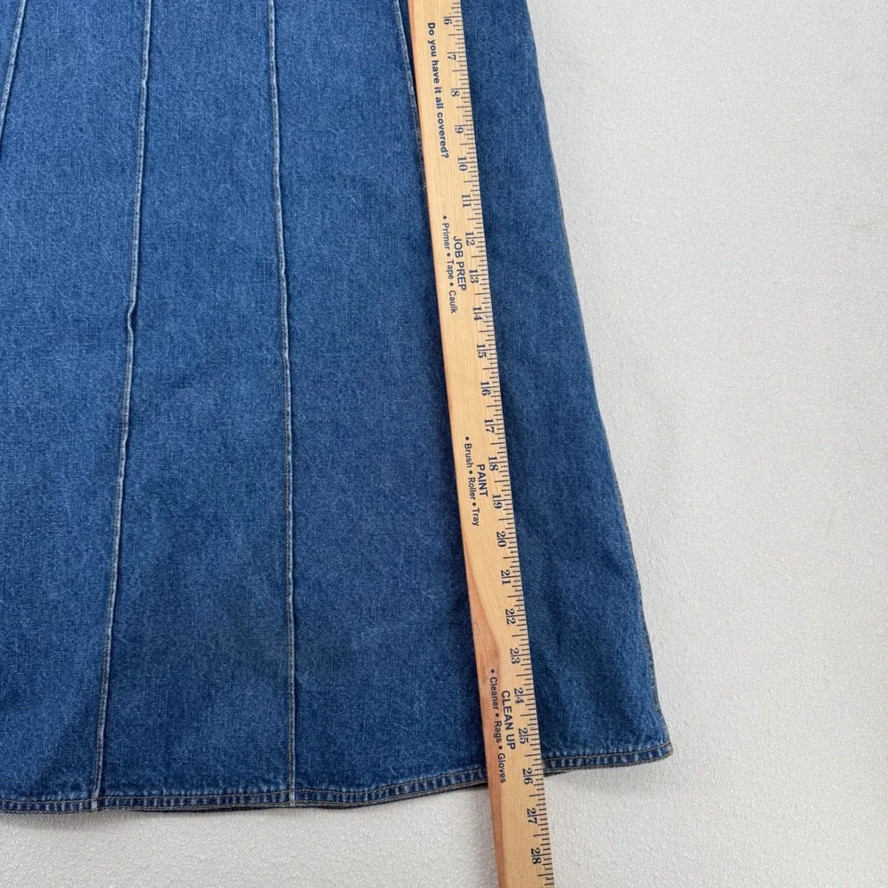 AK Anne Klein‎ Womens Denim Midi Skirt Blue Paneled A-Line 100% Cotton Size 16